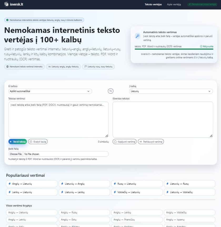 Isversk.lt - Nemokamas automatinis teksto vertėjas